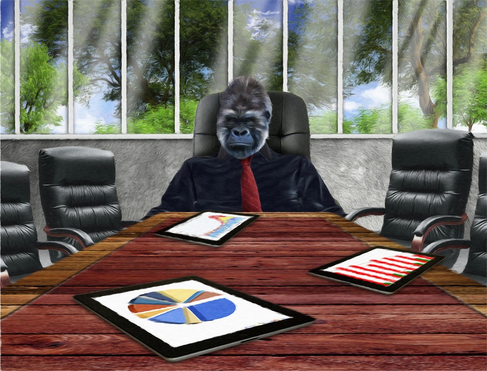 angry gorilla with table